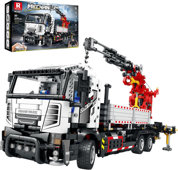 Reobrix RC Crane Truck Toy Building Block with Motors, Technical Engineering Crane Mounted Car Construction Toy Model, 22011 Heavy Duty Vehicle Hobby Kits Colleciton Gift for Adults Men Boys (2178Pcs)