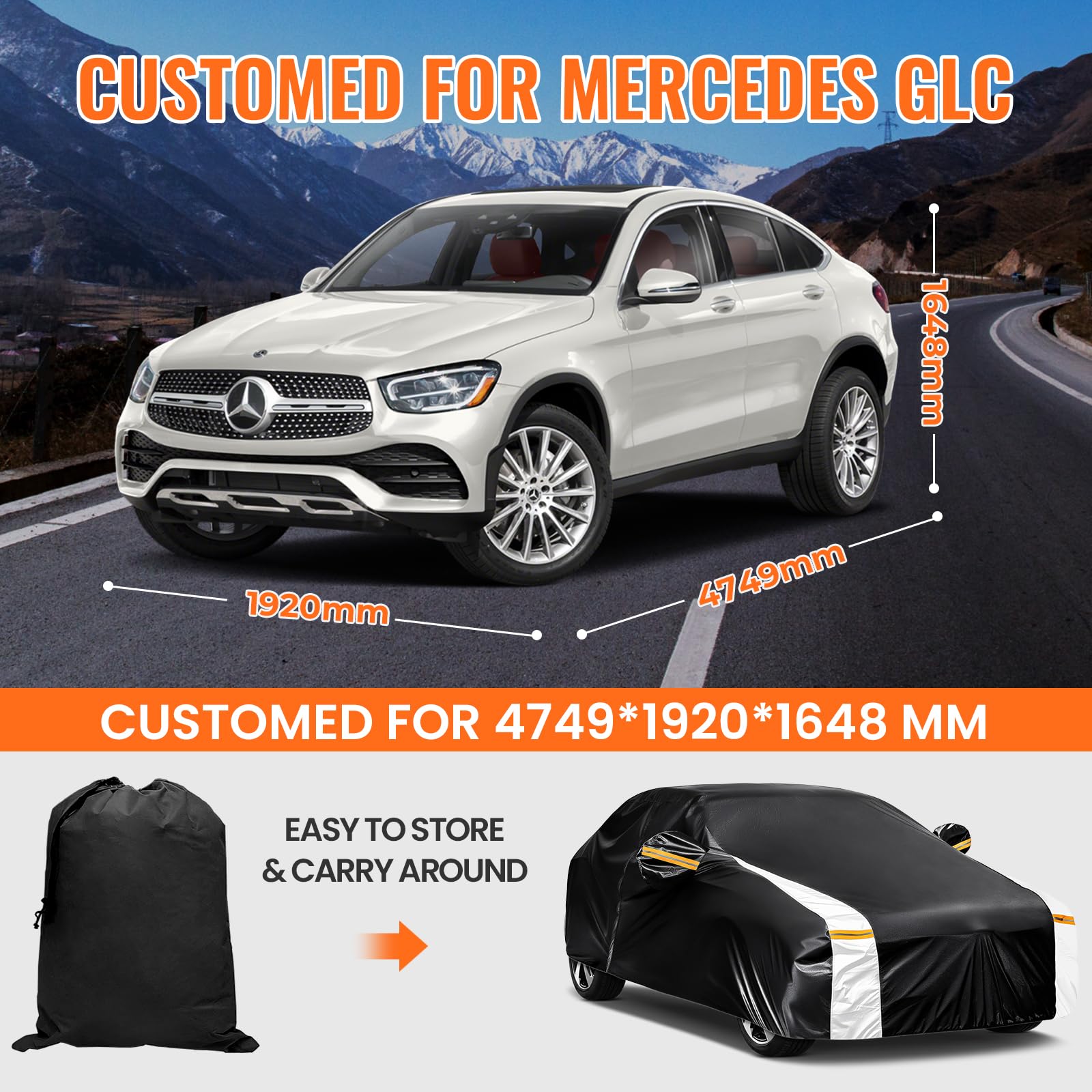 Car Cover Custom Fit for Mini Convertible F57(2016-2023), Car Covers for Outside Storage Waterproof Breathable, Full Cover Outdoor All Weather Protection Rain Sun Dust with Zip and Cotton(Black)