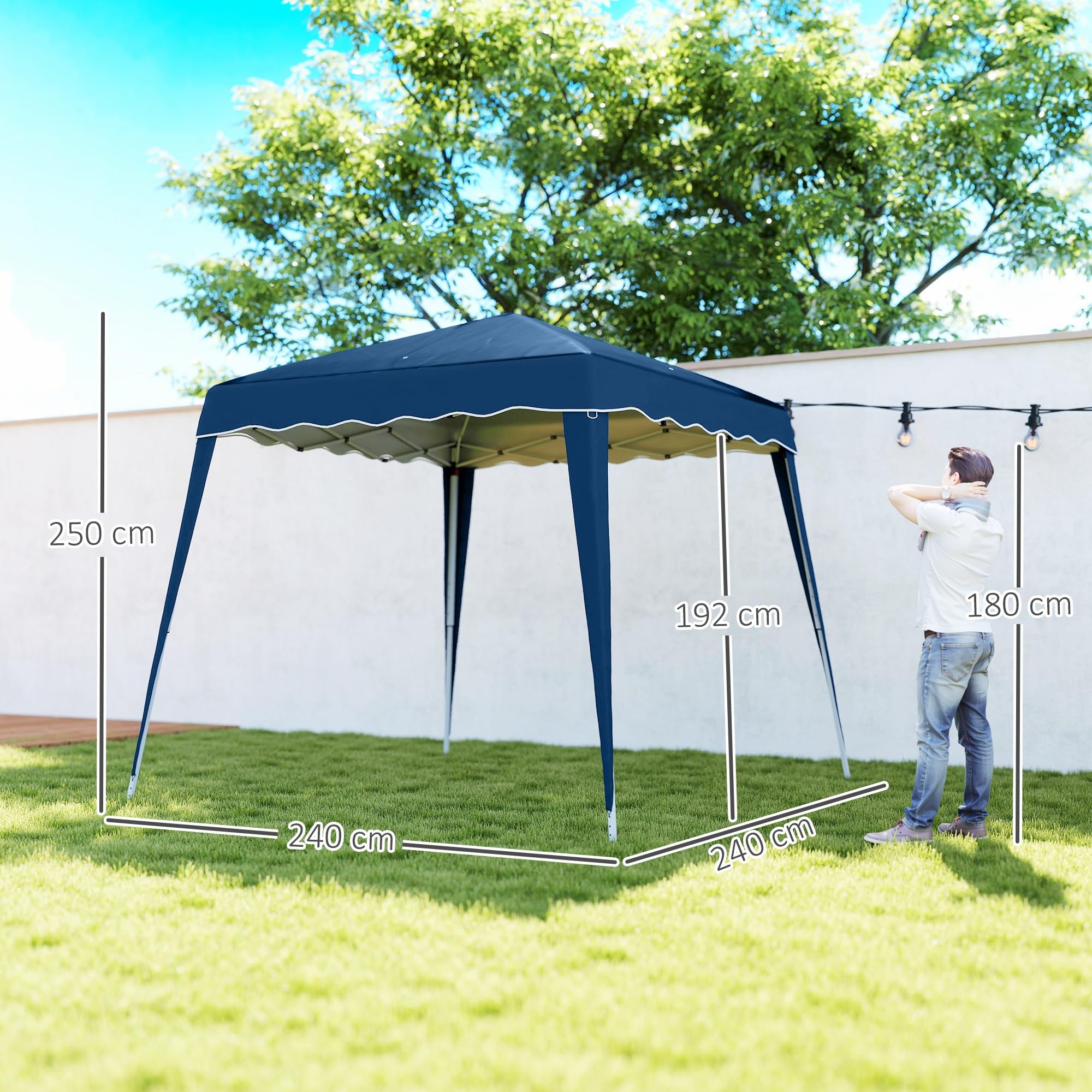 Outsunny 3 M x 3 M Base/ 2.5 M x 2.5 M Top Pop Up Gazebo, One Person Setup Instant with Carry Bag, Height Adjustable Slant Leg Party Tent Instant Event Shelter for Garden, Patio, Black