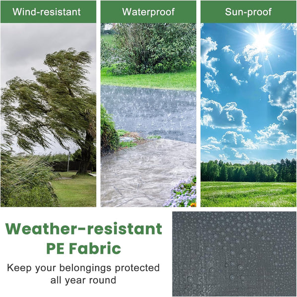 COSTWAY 7x5.2FT Garden Storage Shed, Waterproof Bike Tent with Roll-up Zipper Door, Ratchet Strap & Ground Stakes, Galvanized Steel Motorcycle Storage Shelter Carport for Patio Yard Garage