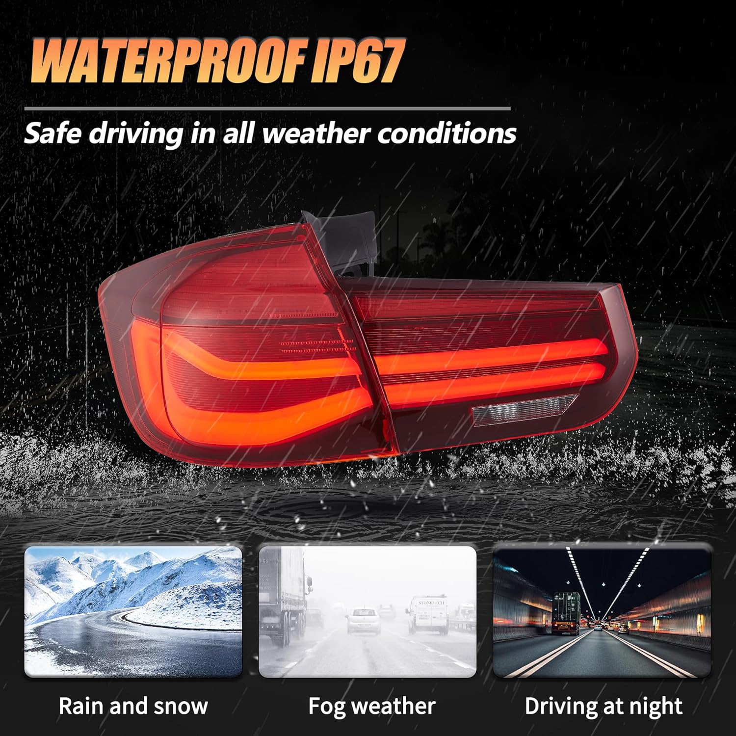 VLAND LED Rear Lights compatible with 3 Series Touring F31 2012-2018, w/Sequential Indicator, Driver & Passenger Side - Smoked