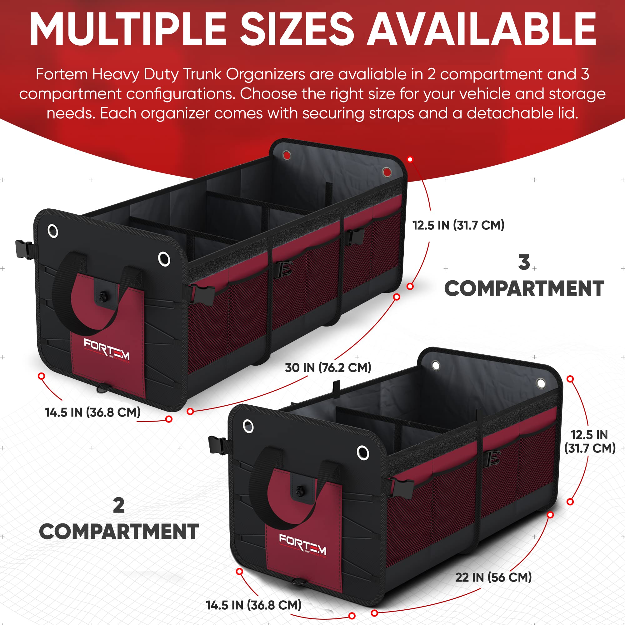 FORTEM Car Boot Organiser, SUV Boot Tidy, Trunk Storage, Collapsible Multi Compartment Car Organiser, Non Slip Bottom, Adjustable Securing Straps, Foldable Cover (65L)