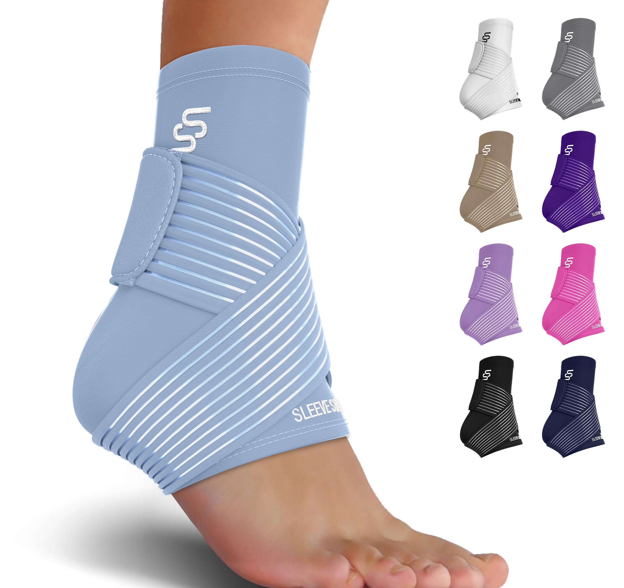 Sleeve Stars Ankle Brace for Sprained Ankle, Plantar Fasciitis Relief Ankle Support for Women & Men, Ankle Compression Sleeve w/Strap, Achilles Tendonitis Brace, Foot Brace Wrap (Single/Hot Pink)