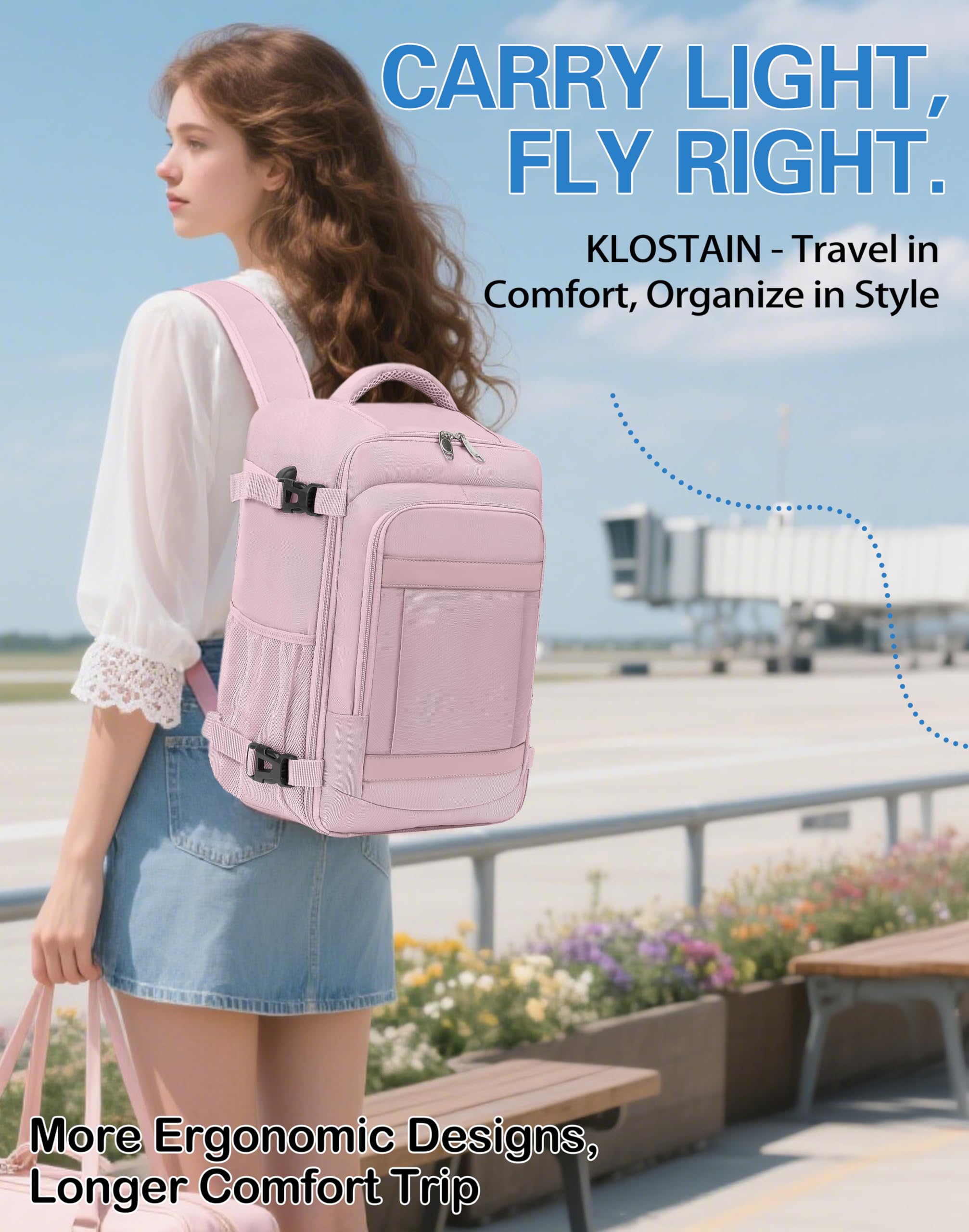 KLOSTAIN for Easyjet Cabin Bag 45x36x20 Travel Backpack Hand Luggage Carry-ons Bag Laptop Backpack Ruscksack for Airplanes Flight New Easyjet Underseat Cabin Bags Fit 14" Laptop Navy