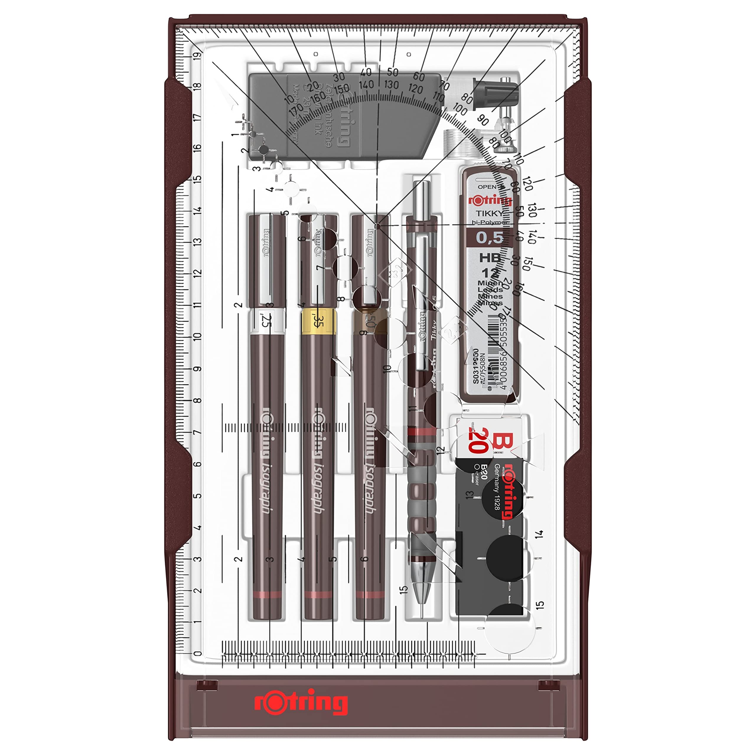 rOtring Isograph Pen Set Technical Pen & Pencil College Set | 3 Pens (0.20mm0.30mm0.50mm) and Mechanical Pencil (0.5mm) + Accessories