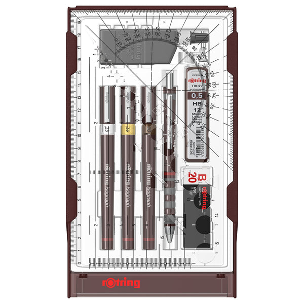 rOtring Isograph Pen Set Technical Pen & Pencil College Set | 3 Pens (0.20mm0.30mm0.50mm) and Mechanical Pencil (0.5mm) + Accessories