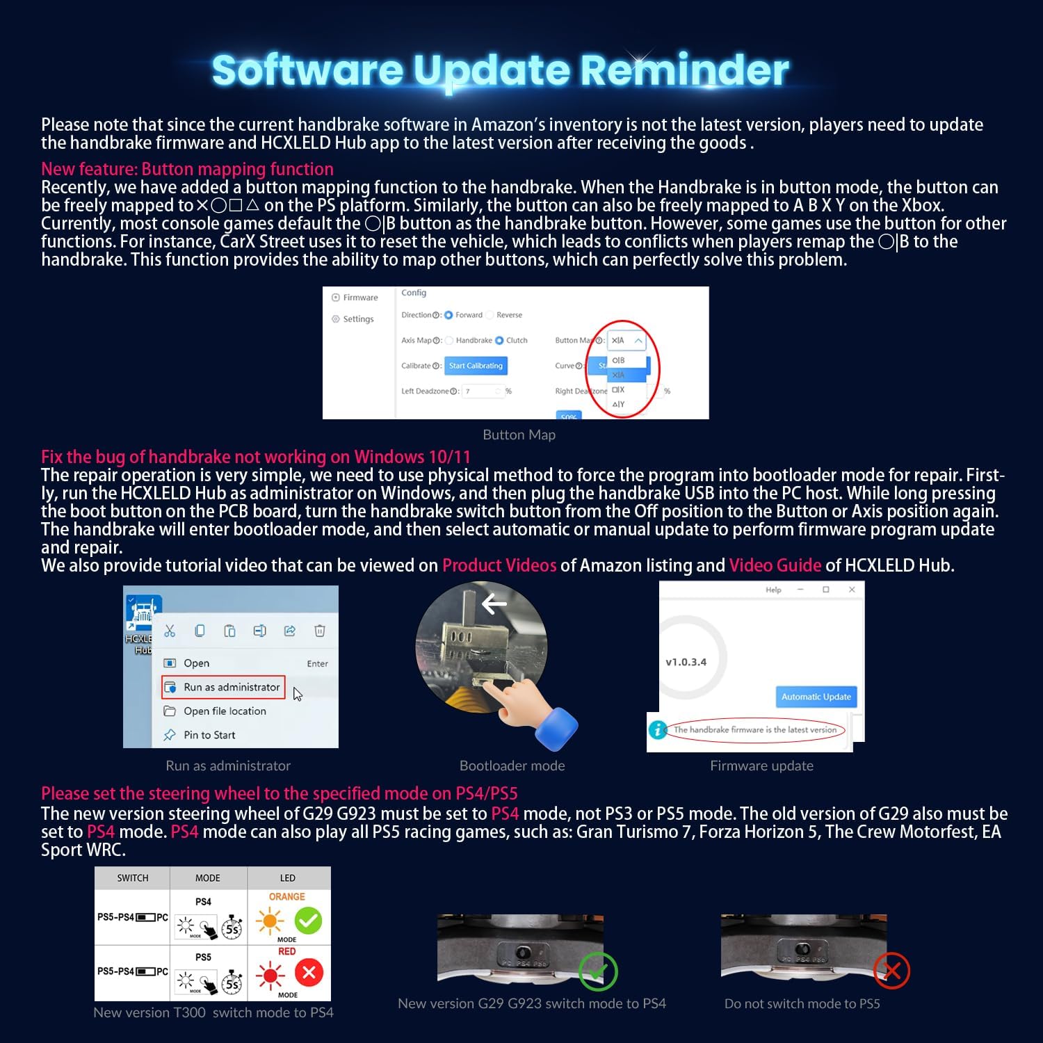 HCXLELD Sim Racing Handbrake, G29 G923 T300 Racing Wheel Compatible with PS4/PS5, G920 G923 TX Racing Wheel Compatible with XBOX Series X/S, All Racing Wheels for Windows, with Clamp