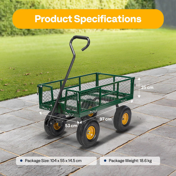 VIVOHOME Hand Trolley 400kg Capacity Durable Transport Cart with 10cm Pneumatic Tires and 180° Rotatable 80cm Handle Heavy Duty Metal Grids for Garden and Camping