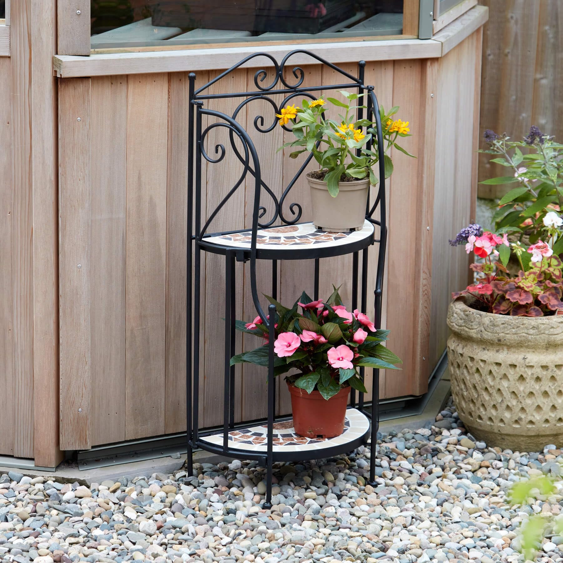 Home Source Sunflower Mosaic Garden Plant Stand, Metal, Black