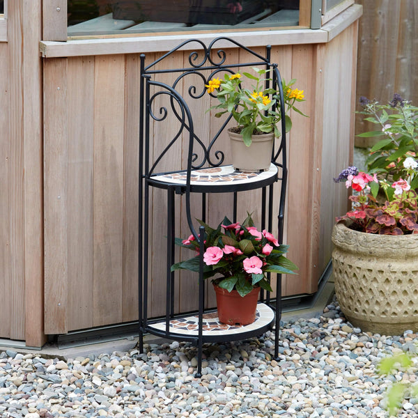 Home Source Sunflower Mosaic Garden Plant Stand, Metal, Black