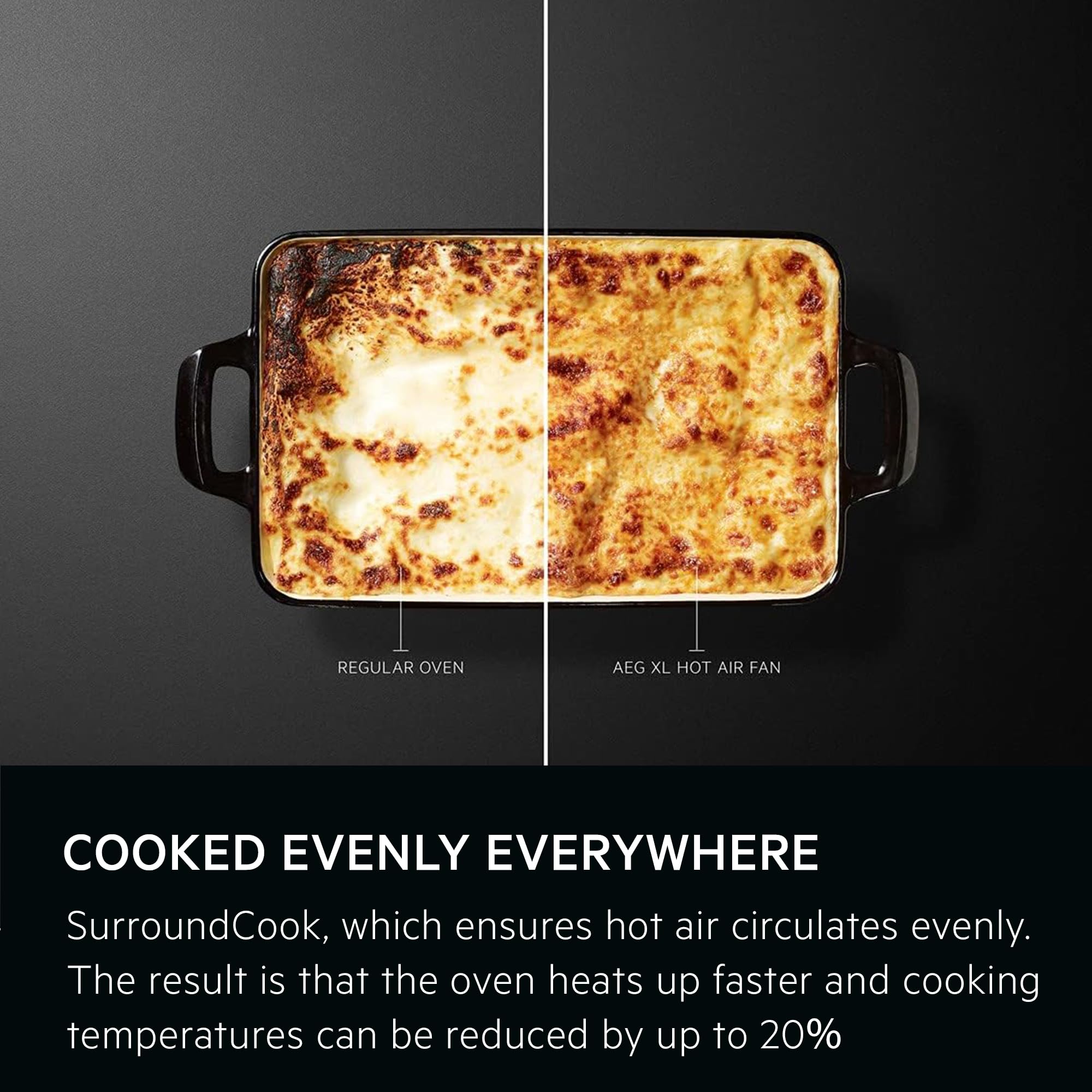 AEG 3000 Series Surroundcook Integrated Oven BEX335011B, 72L Multilevel Cooking, Turbo Grill, Defrost, Led Display, XL Baking Tray, Aqua Clean, Built-in Oven 590x560x550mm, Class A+++ Black