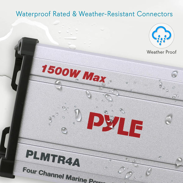 Pyle 4-Channel Marine Amplifier Receiver - Waterproof and Weatherproof Audio Subwoofer for Boat Stereo Speaker & Other Watercraft - 1200 Watt Power, Wired RCA, AUX and MP3 Audio Input Cable
