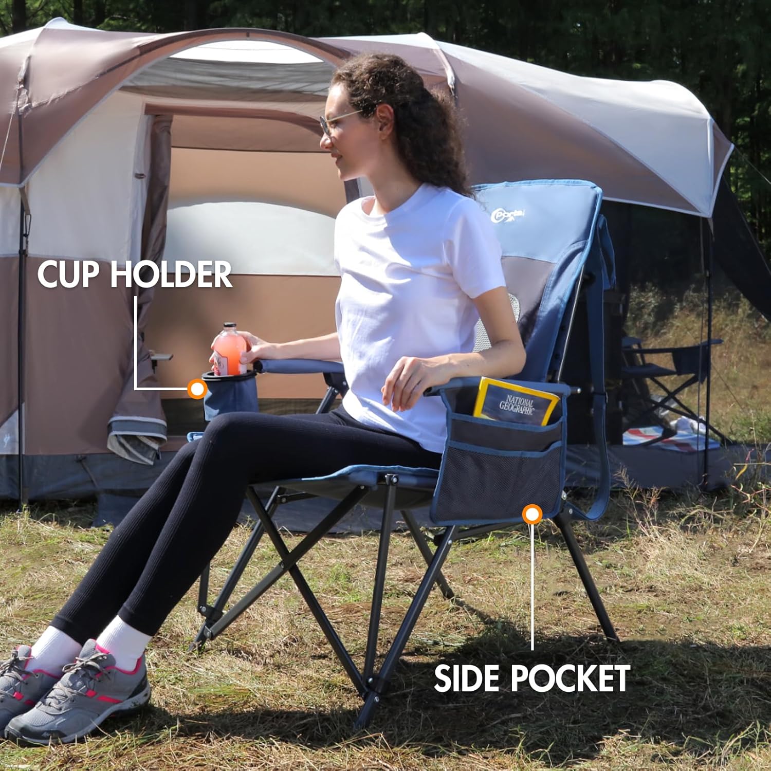 Portal Folding Camping Chair for Adults High Back Heavy Duty 180KG Load Foldable Garden Picnic Festival Collapsible Chair Oversized Hard Armrests Mesh Back Portable for Fishing Beach Patio