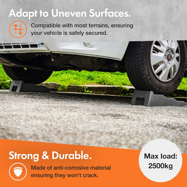 VonHaus Caravan Levelling Ramp Set – Heavy Duty Chocks/Blocks for Keeping Motorhome, Campervan, RV, Trailer, Caravan, Car, Van Secure – 3 Step Levels, Non-Skid, Strong & Durable, 2.5 Tonne Capacity