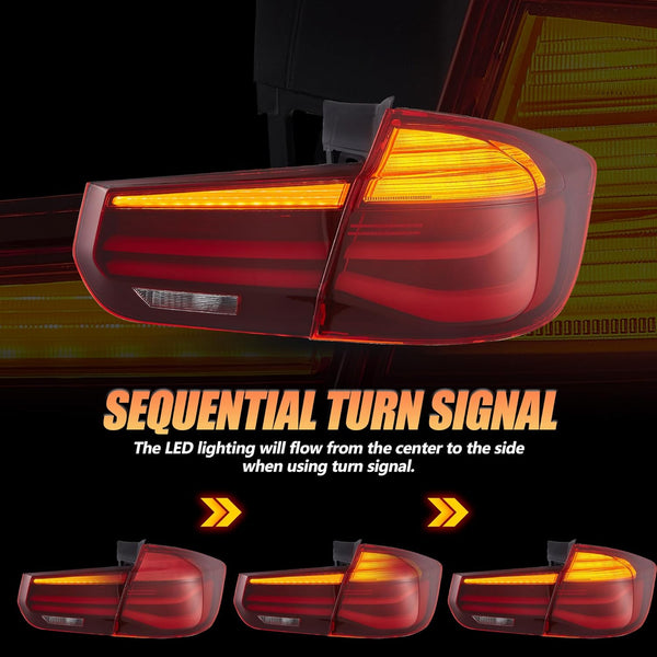 VLAND LED Rear Lights compatible with 3 Series Touring F31 2012-2018, w/Sequential Indicator, Driver & Passenger Side - Smoked