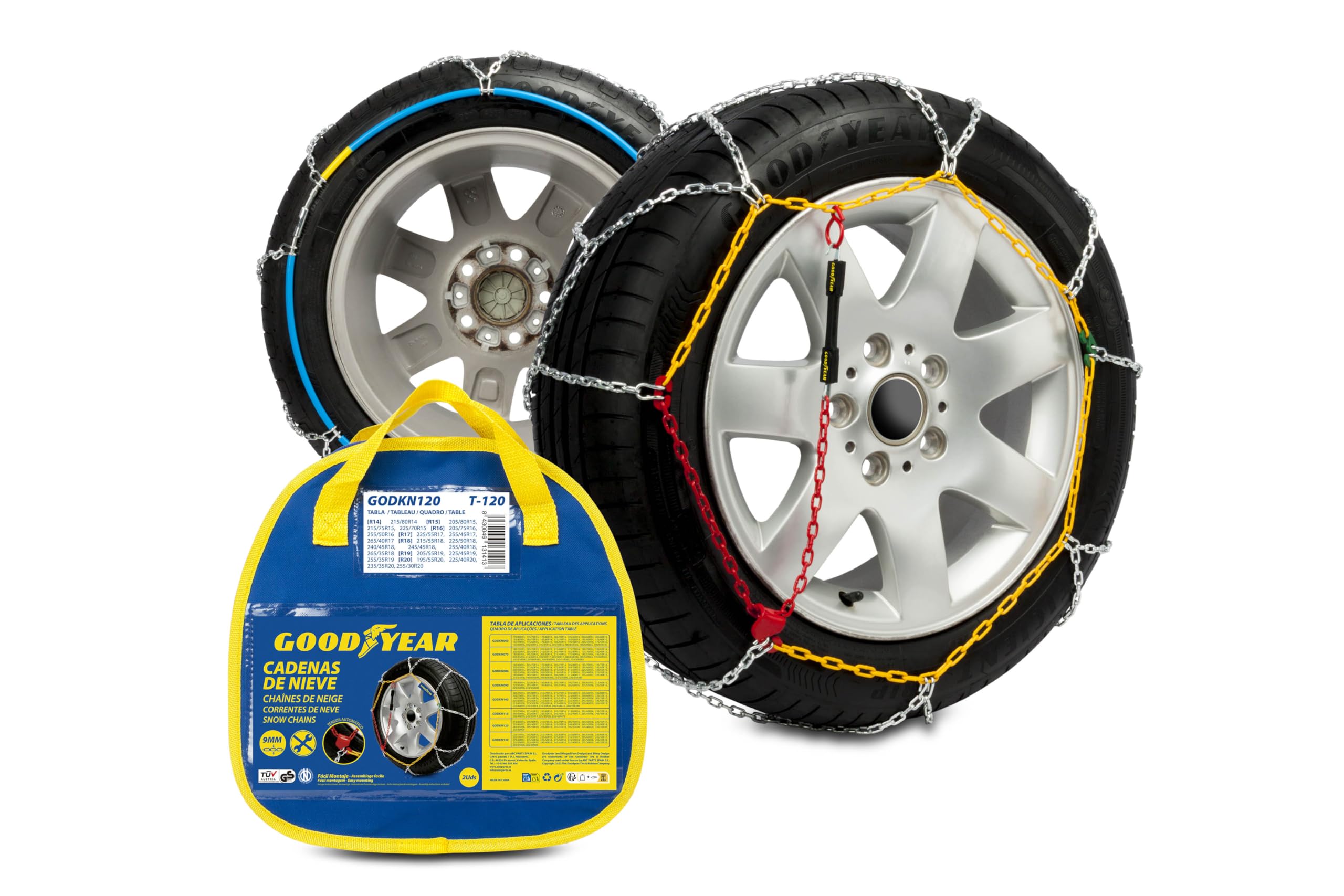 Goodyear Set of 2 x 9 mm Metallic Car Snow Chains Size 110 with Automatic Tensioner