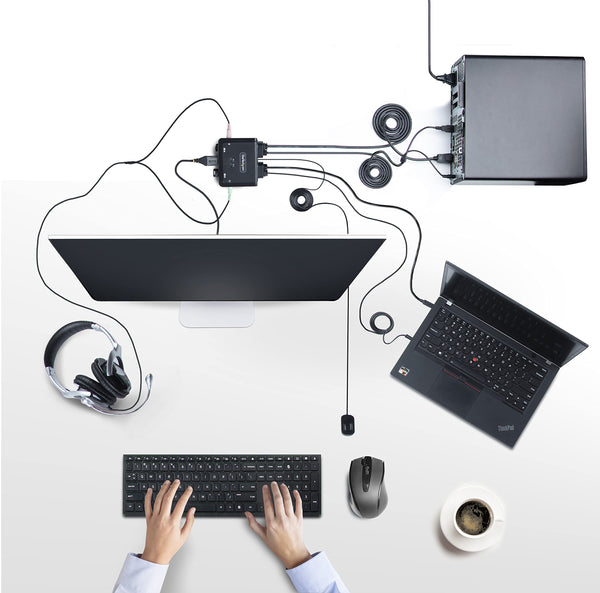 StarTech.com 2-Port Dual-Monitor DisplayPort Cable KVM Switch, 4K 60Hz, Compact KVM with 5ft/1.5m USB-A/DisplayPort/Audio Integrated Cables, Bus Powered, Remote/Hotkey Switching (C2-DD46-UA2-CBL-KVM)