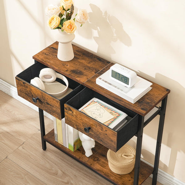 HOOBRO Slim Console Table, Narrow Console Table with 2 Non-woven Drawers, Hallway Table with Storage, Small Side Table for Small Spaces, Living Room,