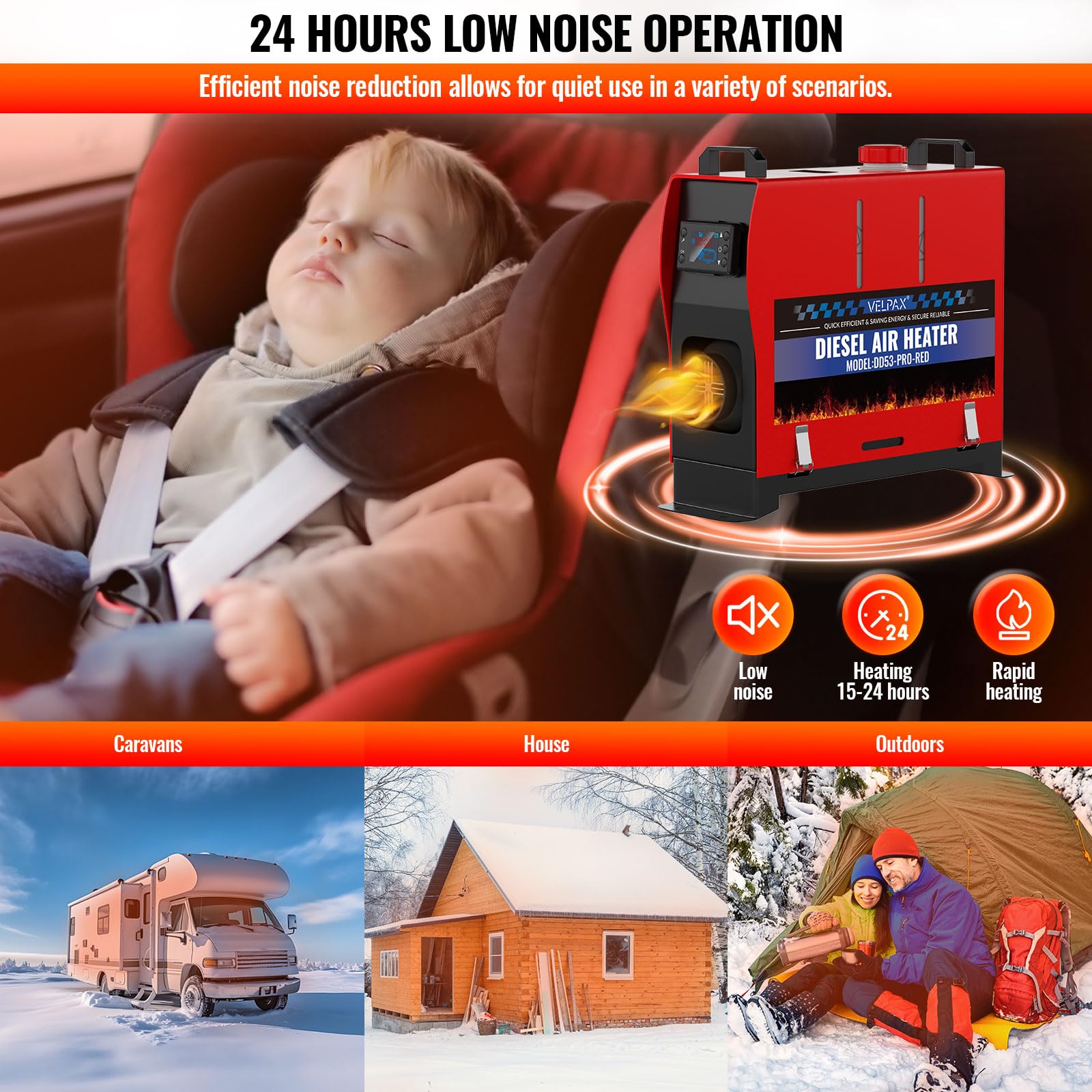 VELPAX 12V 8KW Diesel Air Heater, All in One Truck Heater, Portable Diesel Heater with Remote Control LCD Monitor and Silencer for Car Trucks Bus RV and Trailer