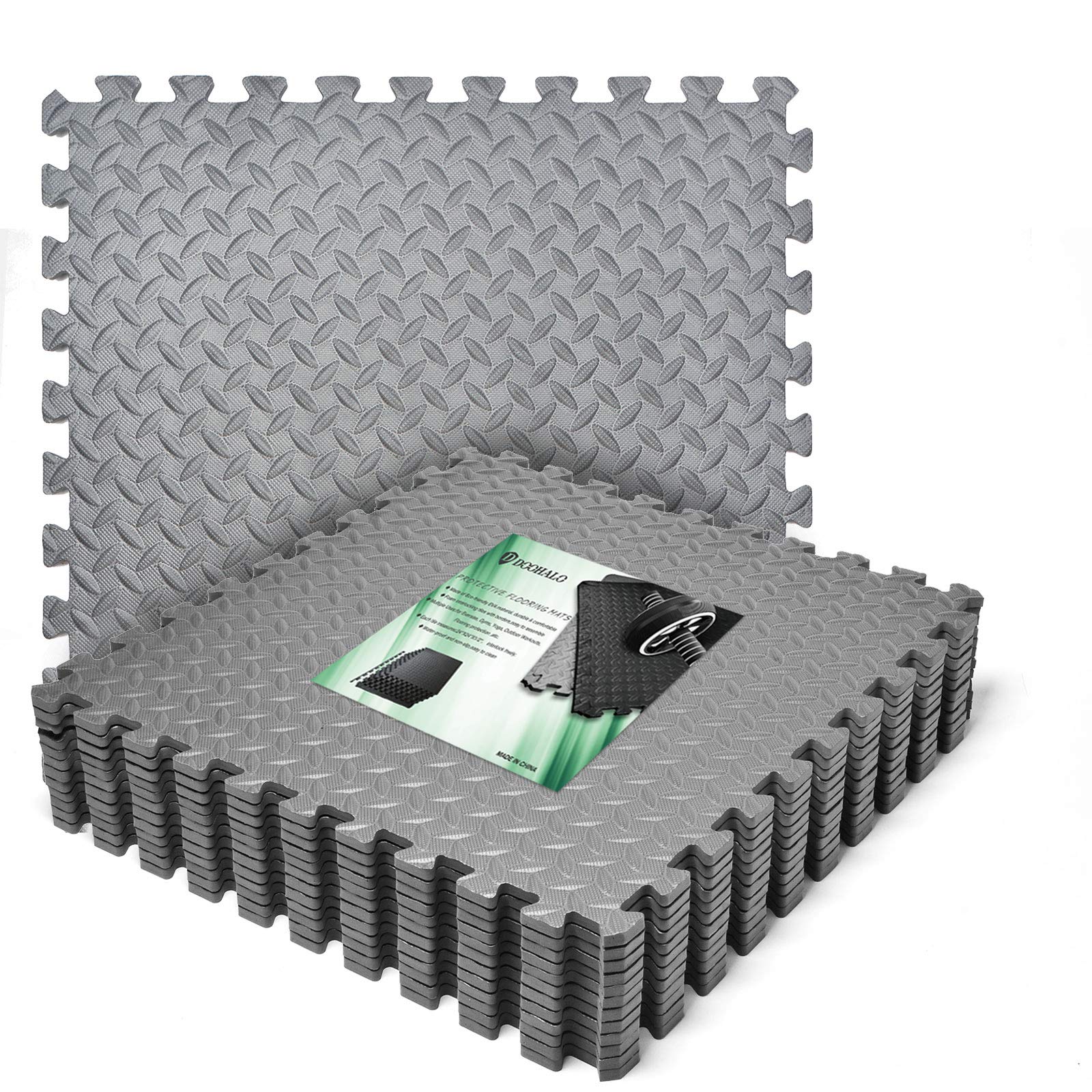 DOOHALO Puzzle Exercise Mat,Protective Gym Flooring Mat 60cmx 60cm,Non Slip Rubber Floor Cushions,EVA Interlocking Foam Tiles Mats,for Home