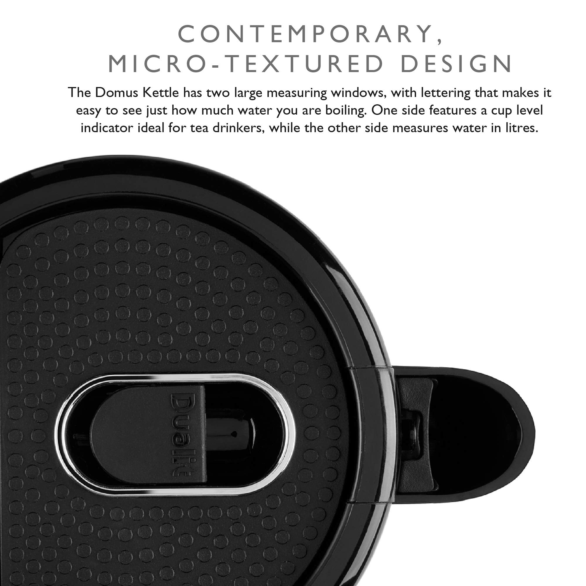 Dualit Studio Kettle | 1.5L 2.4KW Jug Kettle in Black with Polished Trim | Dual Measuring Windows | Fast Boiling BPA Free Kettle | Patented Sure Pour