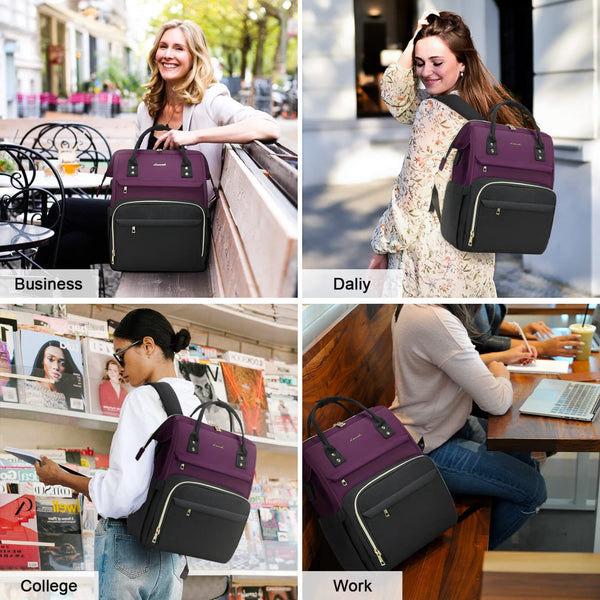 LOVEVOOK Laptop Backpack Women 15.6 inch, Work Bags for Womens, School Computer Bag with USB Port for Business College Travel, Rucksack for Teacher Nurse,BeigeGrey