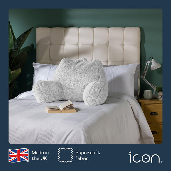icon Teddy Bear Fluffy Fleece Cuddle Cushion, Cream, Reading Pillow, Back Support Cushion, Back Support Pillow for Bed with filling included, Ideal as