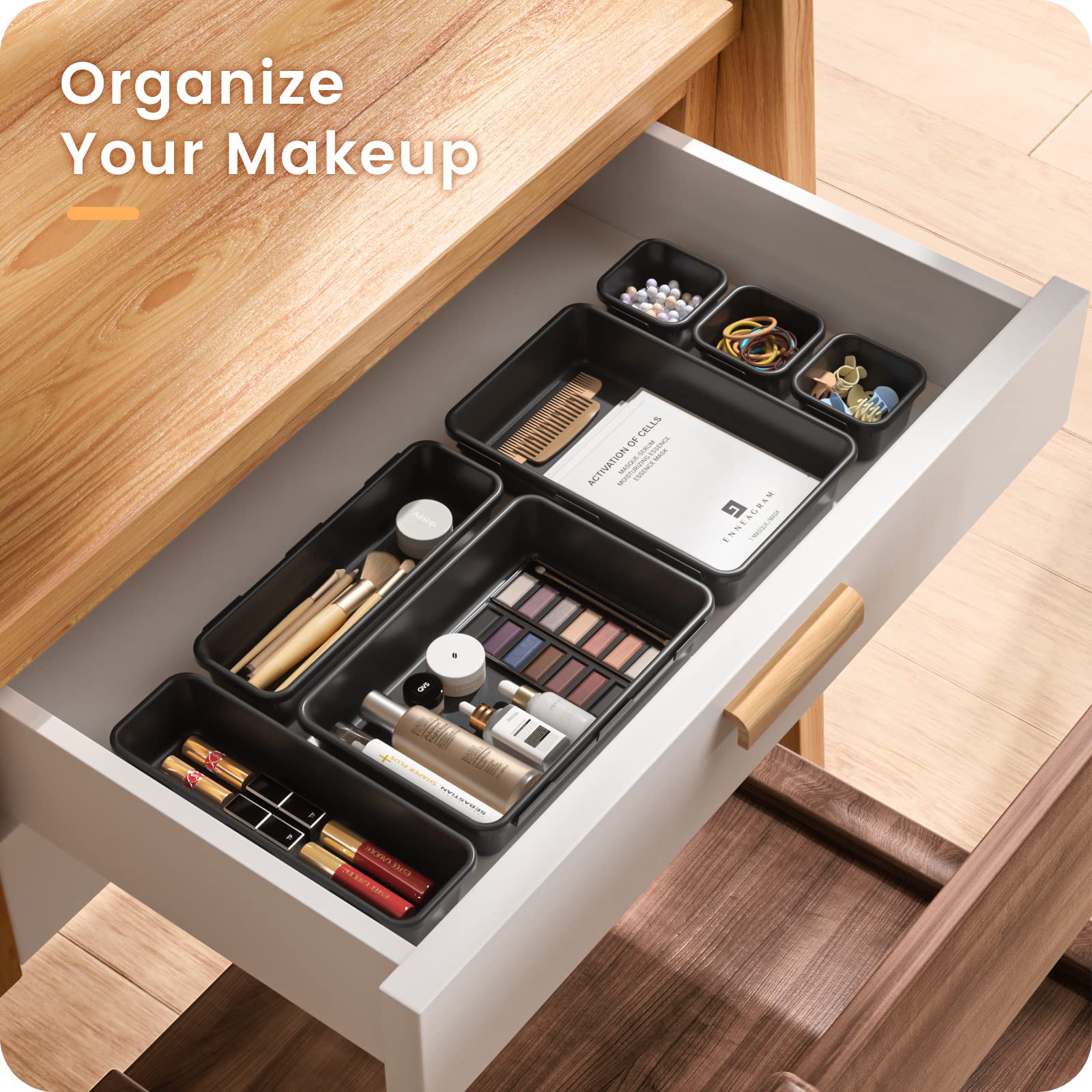 A-LUGEI【𝟲𝟵𝗣𝗰𝘀】【𝟱 𝗦𝗶𝘇𝗲】 Tool Box Organiser Tray Divider Set, 【Black】 Desk Drawer Organiser, Garage Organisation and Storage Toolbox Accessories Rolling Tool Chest Cart Cabinet Workbench