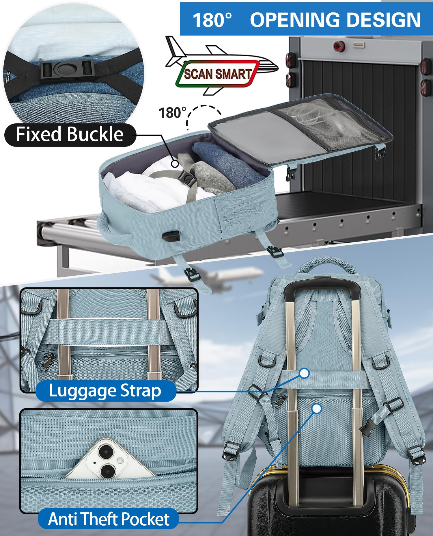 KLOSTAIN for Easyjet Cabin Bag 45x36x20 Travel Backpack Hand Luggage Carry-ons Bag Laptop Backpack Ruscksack for Airplanes Flight New Easyjet Underseat Cabin Bags Fit 14" Laptop Navy