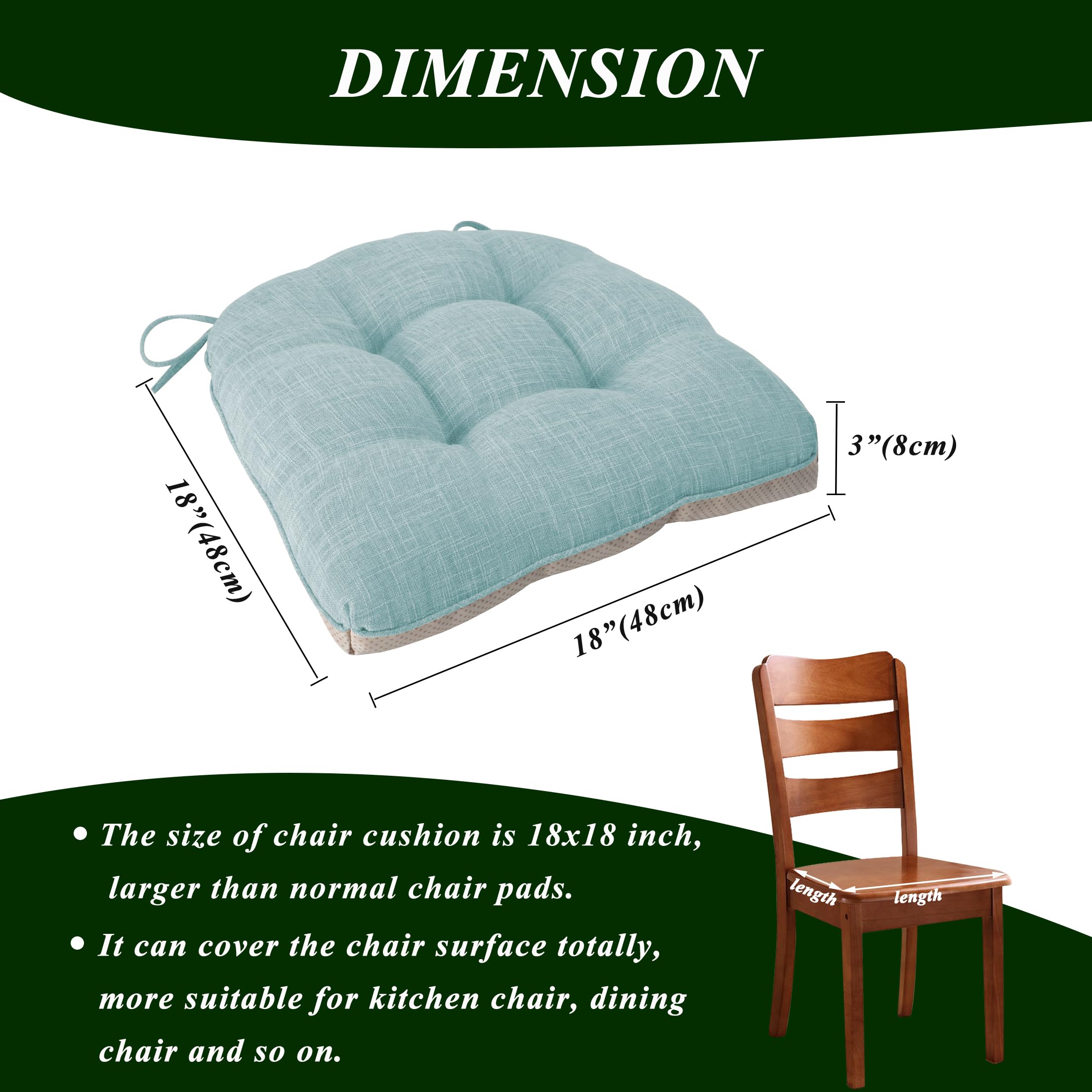 FlyGulls Non Slip Chair Cushions for Dining Chairs Set of 4 Kitchen Chair Cushions 18"x18"x3" Turfted Chair Pads Comfortable and Soft Seat Cushion