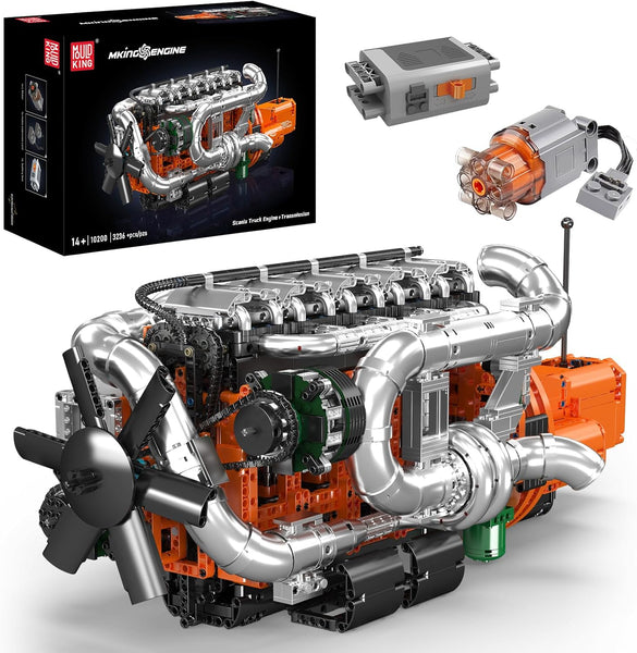 Mould King 10200 Truck Engine Building Blocks Toys Sets, MOC Engine Model with Battery Motor and Gearbox, Collectible Construction Kit Gift for Adults (3070+ Pieces)