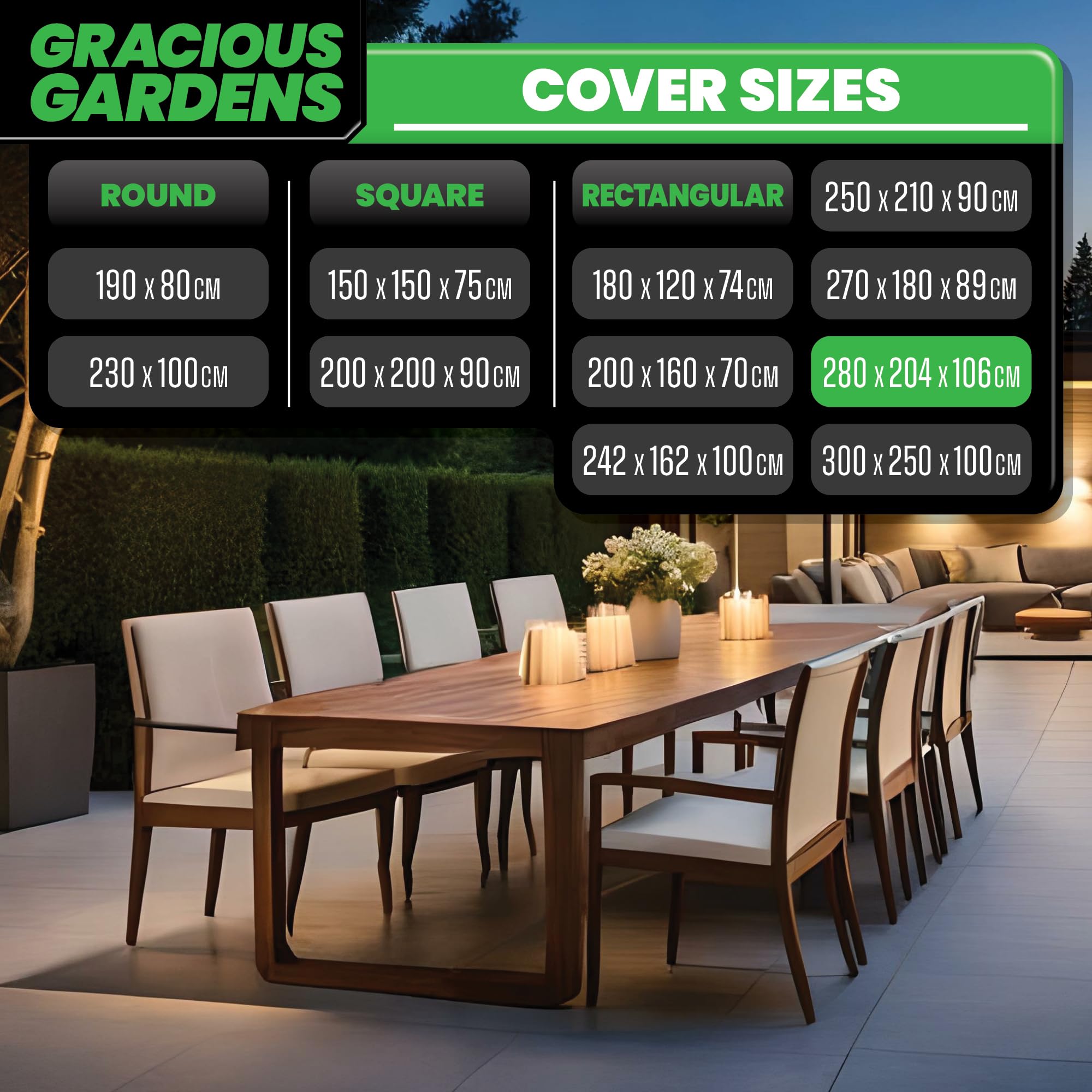 Gracious Gardens Rectangular Garden Furniture Covers Waterproof 280x204x106cm, Oxford Fabric Outdoor Table, Patio & Rattan Garden Furniture Covers,