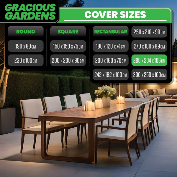 Gracious Gardens Rectangular Garden Furniture Covers Waterproof 280x204x106cm, Oxford Fabric Outdoor Table, Patio & Rattan Garden Furniture Covers,