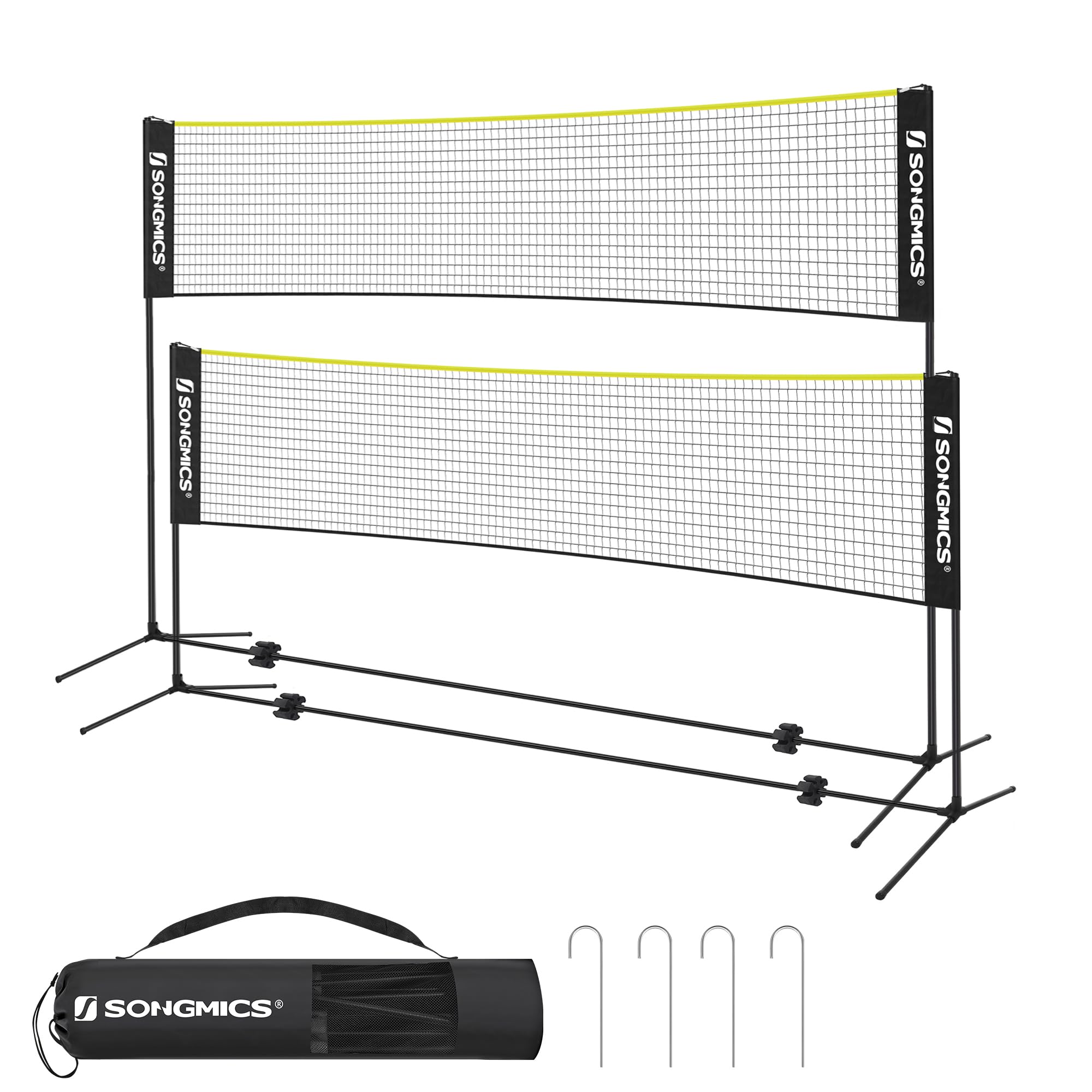 SONGMICS 3 m Badminton Net, Volleyball Net, Adjustable Poles Height, Portable Set for Tennis