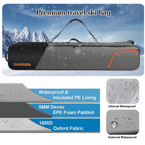 DAUSROOB Snowboard Bag with Wheels Premium 1680D- Oxford Padded Ski Bag Waterproof Travel Bag for Flying, All-Terrain Ski Snowboardbag(164cm)