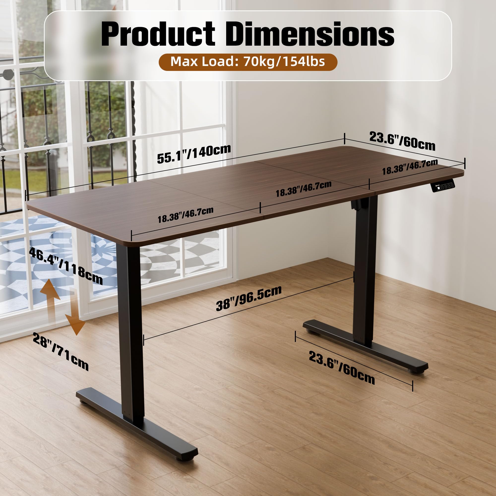 ERGOMAKER Electric Height Adjustable Standing Desk 80x60cm (31.5"x23.6"), Sit Stand Desk with Splicing Top for Home Office (Black Frame + Black Desktop)