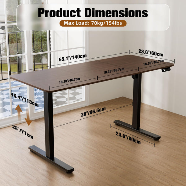 ERGOMAKER Electric Height Adjustable Standing Desk 80x60cm (31.5"x23.6"), Sit Stand Desk with Splicing Top for Home Office (Black Frame + Black Desktop)
