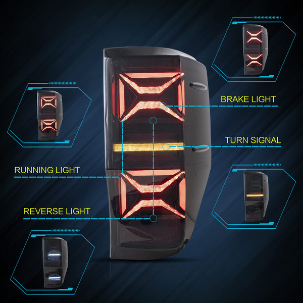 VLAND LED Tail Lights Compatible with Ford Ranger T6 2012-2018, Rear Light with Sequential Turn Signal, w/Dynamic Animation DRL, Smoked