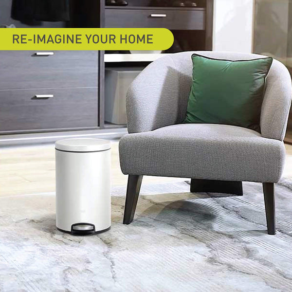 EKO Eva Pedal Bathroom Bin 5 Litres, Rubbish Bin with Soft Close Lid, Removable Inner Bucket, Perfect for Bathroom, Bedroom & Home, White