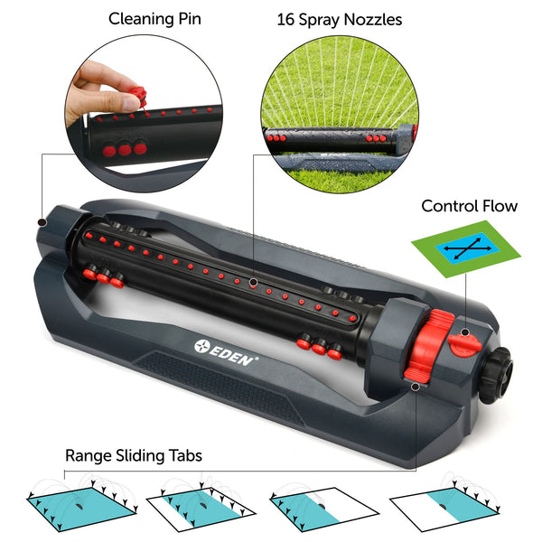 Eden 96212 Turbo Oscillating Sprinkler for Large Yard and Lawn W/Quick Connector Starter Set 96212 Covers up to 4,499 sq. ft.