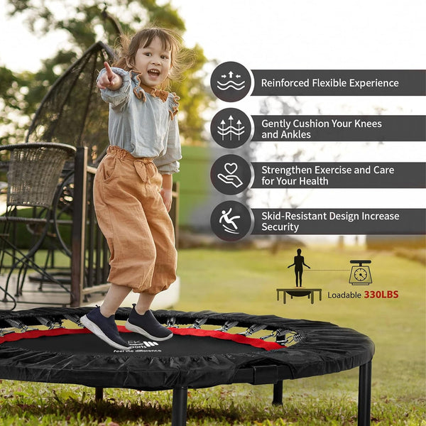 FK Sports Foldable Fitness Rebounder Trampolines, 48" Foldable Mini Trampoline with T Bar Handle, Round Mini Fitness Trampoline a indoor trampoline
