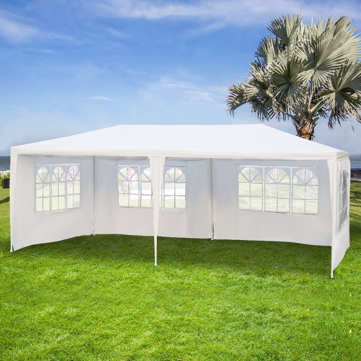 COSTWAY Garden Gazebo with Carry Bag and 4 Side Walls, Outdoor Camping Tent Canopy Wedding Party Events Marquee Shelter, 3 x 6m
