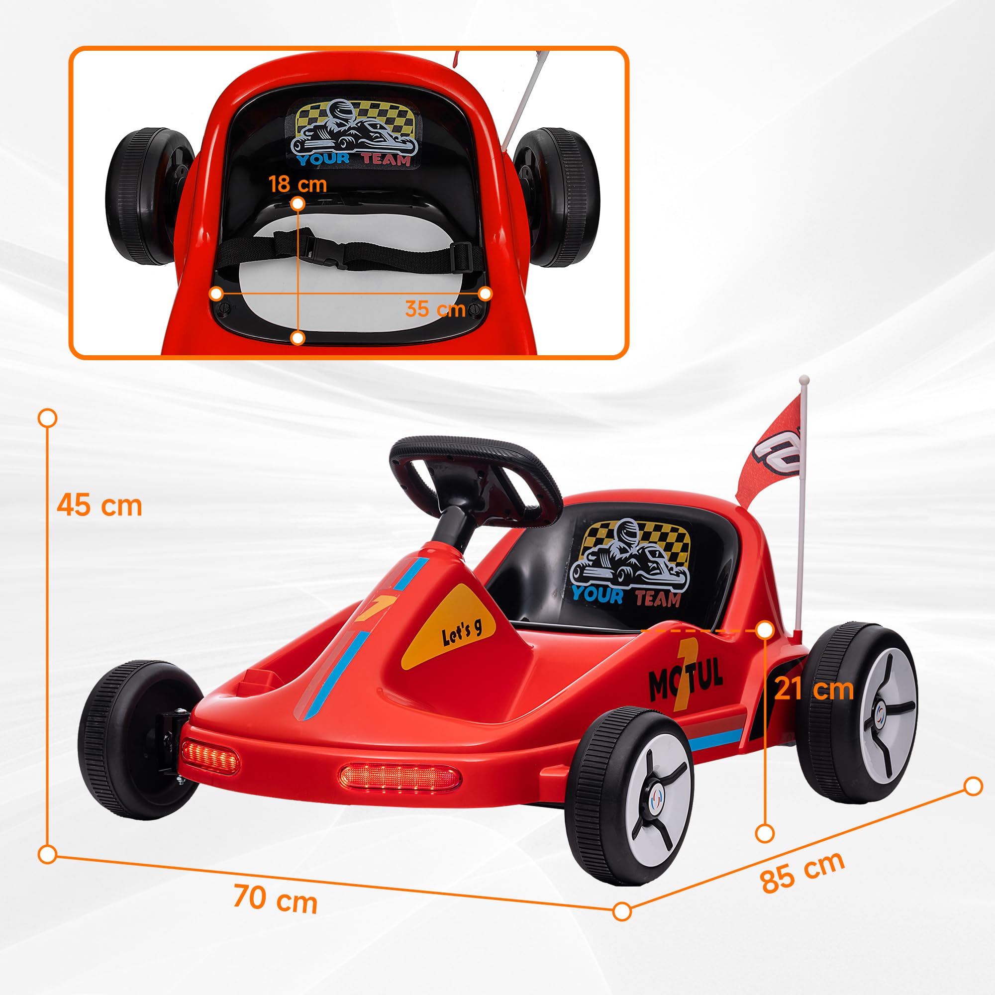 AIYAPLAY Electric Go Kart, 6V Battery Powered Kids Go Kart with Music, Light, Horn, Kids, Ride on Car for 3-5 Years, Yellow