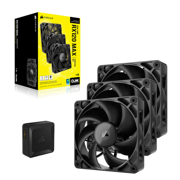 CORSAIR iCUE LINK RX120 MAX RGB 120mm PWM Thick Fans with iCUE LINK System Hub – High-Static Pressure – Magnetic Dome Bearing – Triple Pack – White