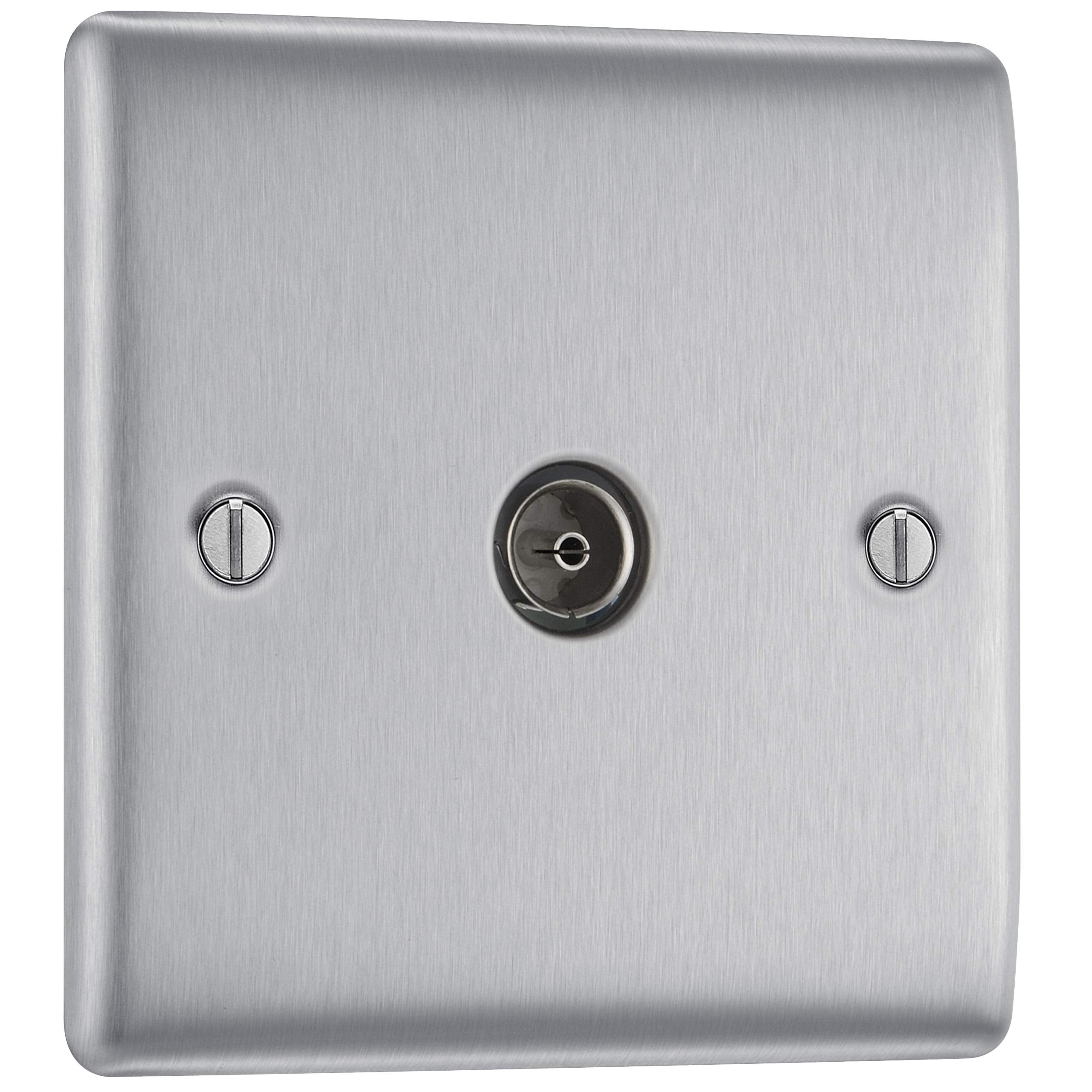 BG Electrical Cooker Switch with Socket and LED, Cooker Control Unit, Control Socket, Double Pole, Raised Profile, Round Edges, Nexus Metal, Brushed Steel, Grey Inserts, 45A, NBS70G