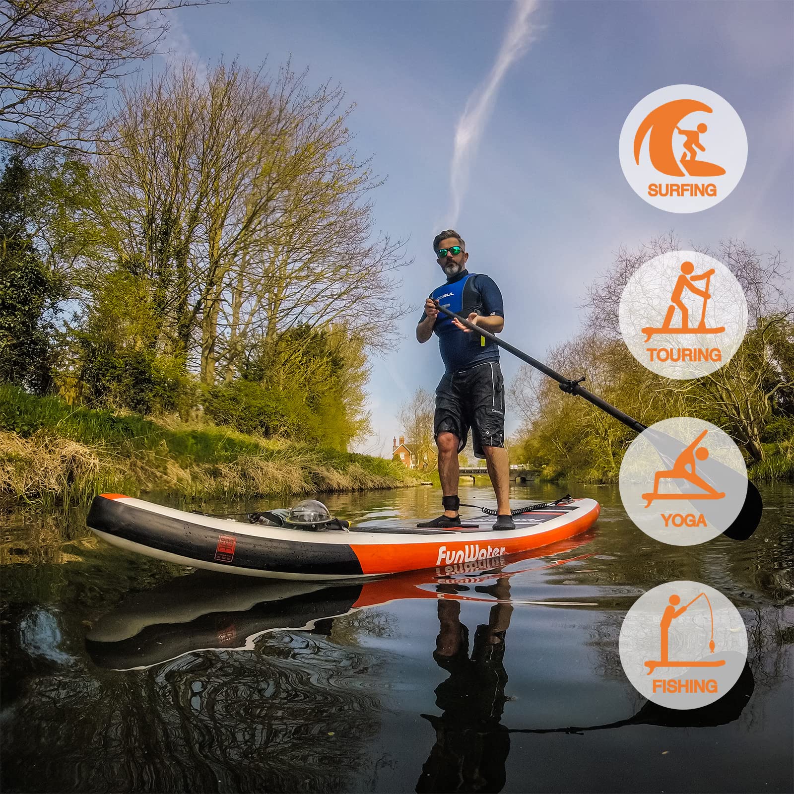 FunWater SUP Inflatable Stand Up Paddle Board 11'6"/11'/10'5" Ultra-Light with Inflatable Board,ISUP Accessories,Three Fins,Adjustable Paddle, Pump,Backpack, Leash,Waterproof Bag