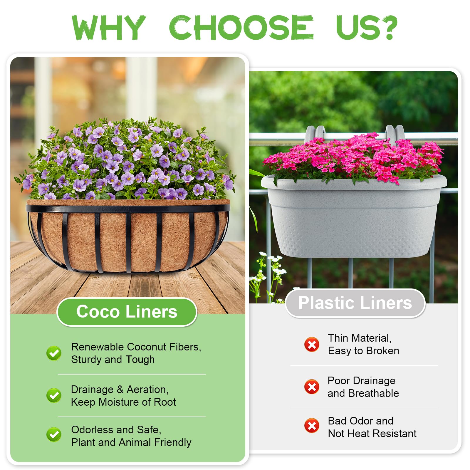 Riare 4Pcs Trough Coco Coir Liners 30Inch Coconut Coir Hanging Basket Liner for Planters Natural Coco Fiber Window Box Liners for Wall Planter, Window