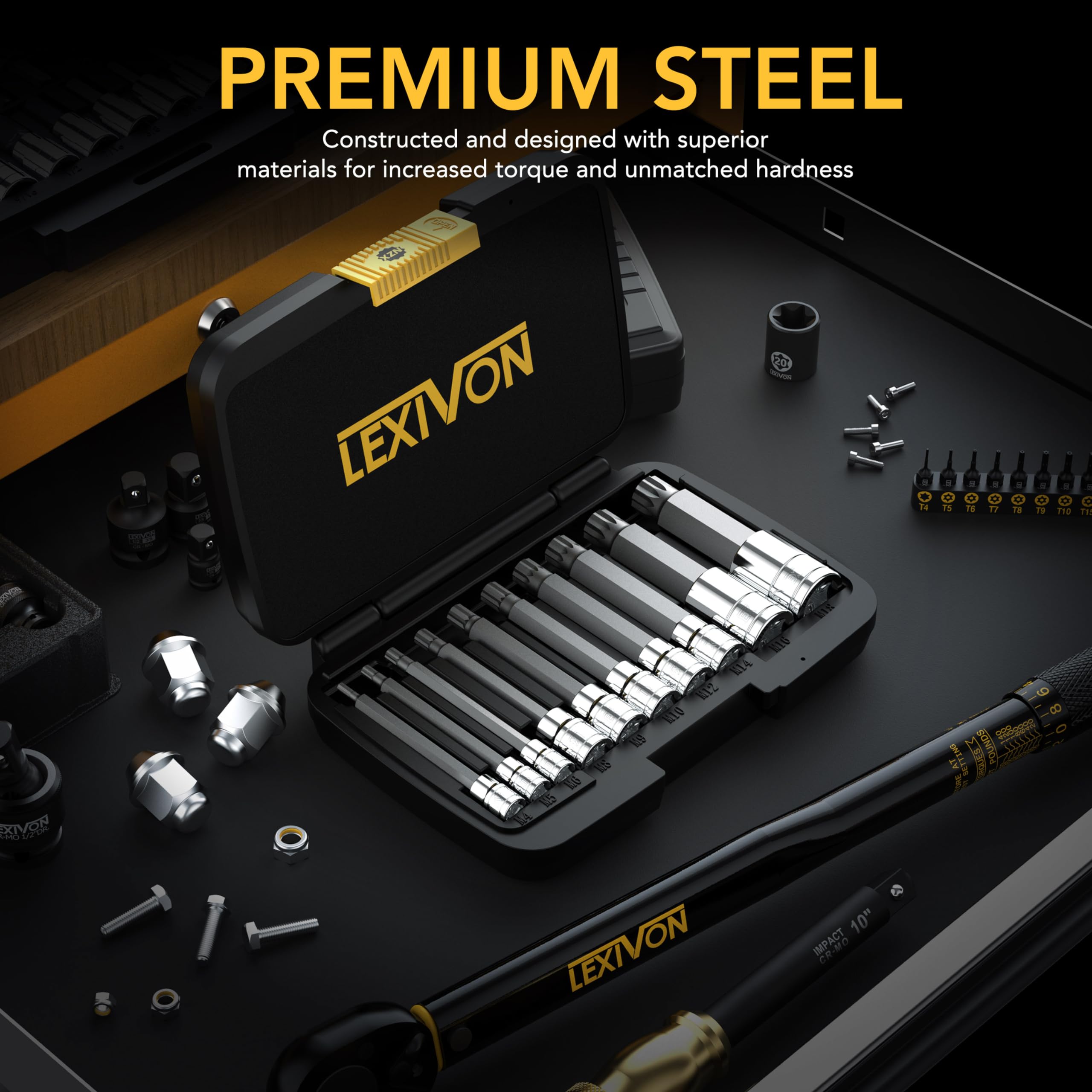 LEXIVON Master HEX Bit Socket Set, Premium S2 Alloy Steel | Complete 32-Piece, SAE and Metric Set | Enhanced Storage Case (LX-144)