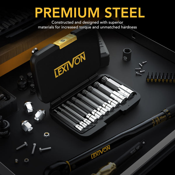 LEXIVON Master HEX Bit Socket Set, Premium S2 Alloy Steel | Complete 32-Piece, SAE and Metric Set | Enhanced Storage Case (LX-144)