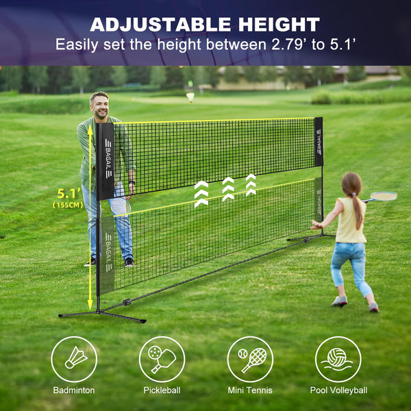 BAGAIL Badminton Net, Foldable Nylon Net, Hieght Adjustable Stand and Portable Carry Bag, Easy to Assemble or Disassemble, Ideal Recreational Sports Net for Tennis, Kids Badminton or Volleyball